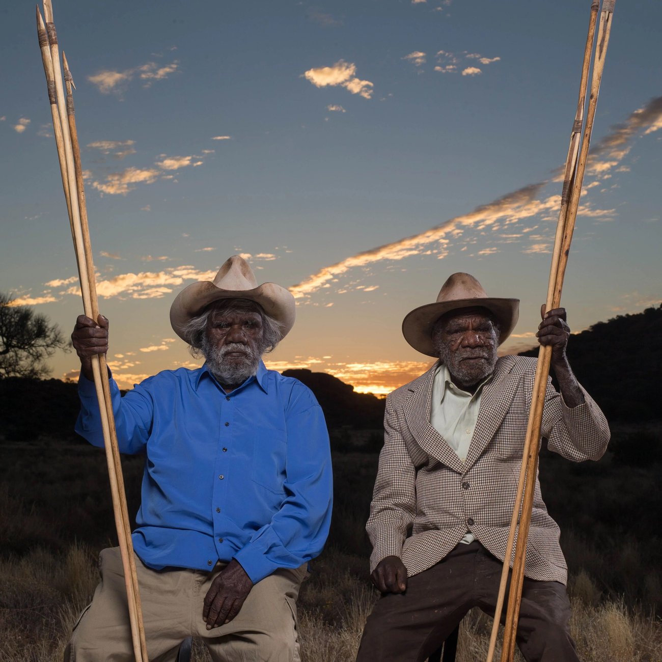 Alec Baker, Yankunytjatjara people, and Kunmanara (Peter) Mungkuri, Yankunytjatjara people, (1946 - 2021), near Amaroona, South Australia, 2017, image courtesy Iwantja Arts and APY Art Centre Collective, photograph: Rhett Hammerton